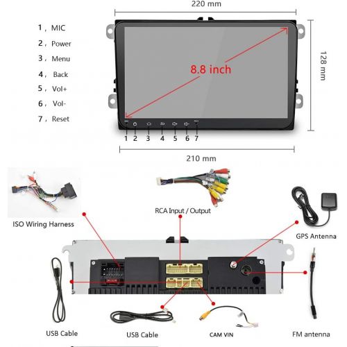  UNITOPSCI Car Stereo Double Din Android Car Radio for VW Passat Golf Jetta Polo Tiguan Touran Seat GPS Navigation Indash Head Unit 9 Touch Screen with Bluetooth Backup Camera FM WiFi USB Car