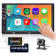 UNITOPSCI Double Din Car Stereo Compatible with Apple CarPlay Android Auto 7 Inch Touch Screen Car Radio with Bluetooth FM Audio Video Receiver AUX/USB/TF MP5 MirrorLink SWC with 1