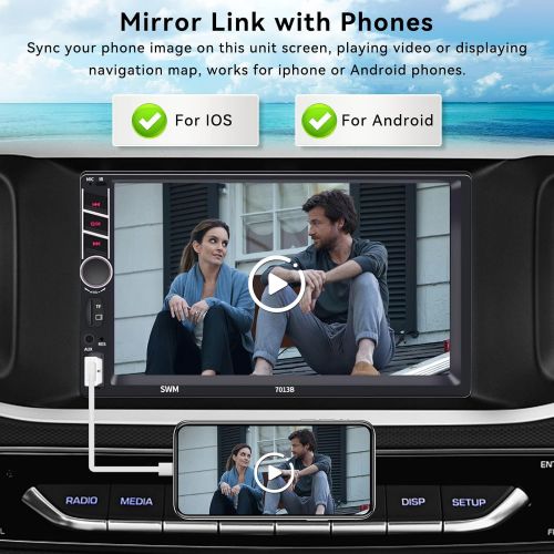  UNITOPSCI Double Din Car Stereo Compatible with Apple CarPlay Android Auto 7 Inch Touch Screen Car Radio with Bluetooth FM Audio Video Receiver AUX/USB/TF MP5 MirrorLink SWC with 1