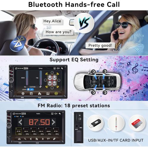  UNITOPSCI Double Din Car Stereo Compatible with Apple CarPlay Android Auto 7 Inch Touch Screen Car Radio with Bluetooth FM Audio Video Receiver AUX/USB/TF MP5 MirrorLink SWC with 1