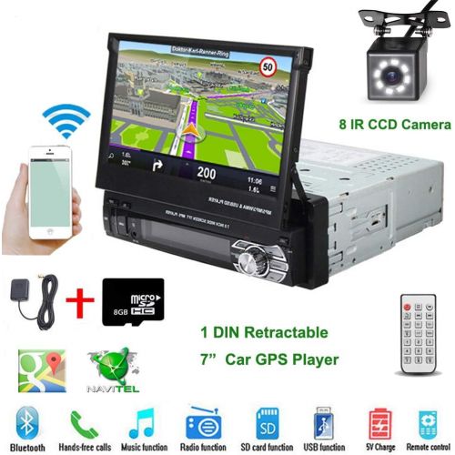  Car Stereo - in-Dash Single DIN 7 HD Touch Digital Screen DVD Play Support Bluetooth WiFi GPS Mirror Link FMUSBSDMP5Hands-free with Backup Camera and Microphone by UNITOPSCI
