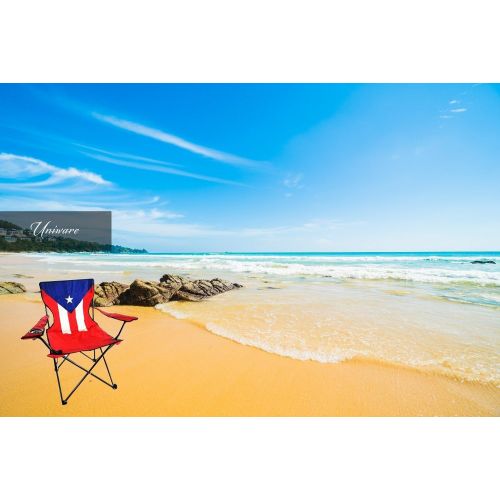  Uniware Puerto Rico Flag Pattern Fold-able Beach Chair, with Extra Carrying Bag, 34 x 21 x 21 Inch, Portable