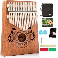 Kalimba 17 Key Thumb Piano with Hard Case, Portable Mahogany Mbira with Instruction, Finger Covers and Tune Hammer, Gift for Kids, Adults, Men and Music Lovers - Light Brown (7.4 in x 5.2 in)