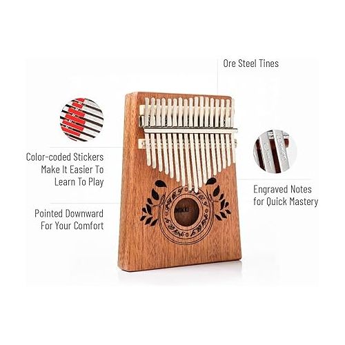  Kalimba 17 Key Thumb Piano with Hard Case, Portable Mahogany Mbira with Instruction, Finger Covers and Tune Hammer, Gift for Kids, Adults, Men and Music Lovers - Light Brown (7.4 in x 5.2 in)
