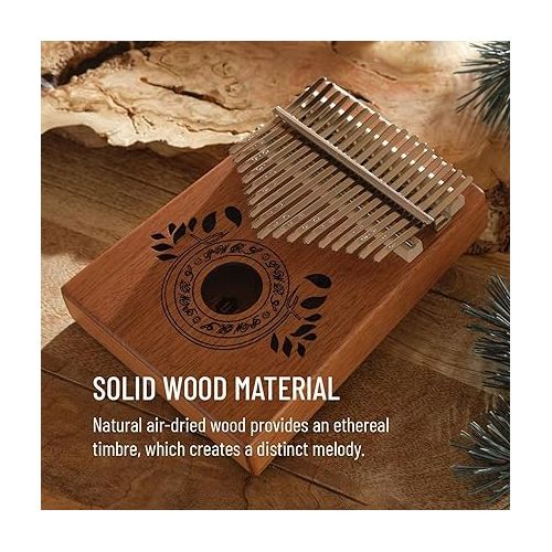  Kalimba 17 Key Thumb Piano with Hard Case, Portable Mahogany Mbira with Instruction, Finger Covers and Tune Hammer, Gift for Kids, Adults, Men and Music Lovers - Light Brown (7.4 in x 5.2 in)