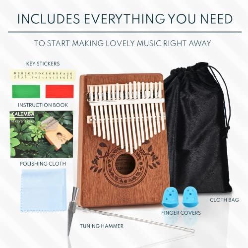  UNOKKI Kalimba 17 Keys Thumb Piano with Study Instruction and Tune Hammer, Portable Mbira Sanza African Wood Finger Piano, Gift for Kids Adult Beginners Professional.