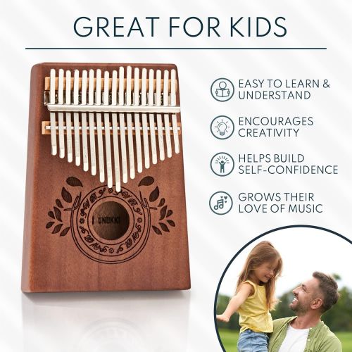  [아마존베스트]UNOKKI Kalimba 17 Keys Thumb Piano with Study Instruction and Tune Hammer, Portable Solid African Wood Finger Piano, Gift for Kids Adult Beginners (Chocolate Brown).