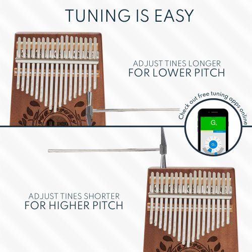  [아마존베스트]UNOKKI Kalimba 17 Keys Thumb Piano with Study Instruction and Tune Hammer, Portable Solid African Wood Finger Piano, Gift for Kids Adult Beginners (Chocolate Brown).