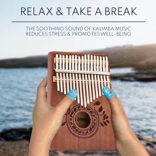  [아마존베스트]UNOKKI Kalimba 17 Keys Thumb Piano with Study Instruction and Tune Hammer, Portable Solid African Wood Finger Piano, Gift for Kids Adult Beginners (Chocolate Brown).