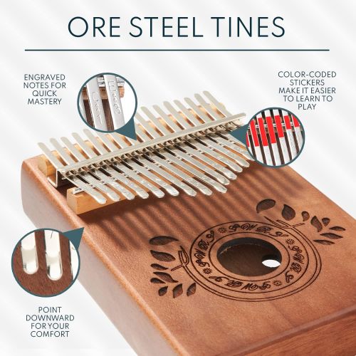  [아마존베스트]UNOKKI Kalimba 17 Keys Thumb Piano with Study Instruction and Tune Hammer, Portable Solid African Wood Finger Piano, Gift for Kids Adult Beginners (Chocolate Brown).