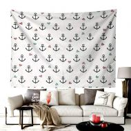 UNOSEKS-Home Custom Pattern Disney Tapestry Throw Blanket,Anchors and Colored Hearts Sailor Holiday Escape Seaside Explore Life,Headboard Wall Hanging Home Decor,80W X 50L Inches Eggshell Charc