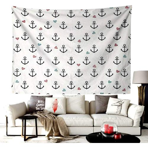  UNOSEKS-Home Custom Pattern Disney Tapestry Throw Blanket,Anchors and Colored Hearts Sailor Holiday Escape Seaside Explore Life,Headboard Wall Hanging Home Decor,80W X 50L Inches Eggshell Charc