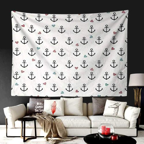  UNOSEKS-Home Custom Pattern Disney Tapestry Throw Blanket,Anchors and Colored Hearts Sailor Holiday Escape Seaside Explore Life,Headboard Wall Hanging Home Decor,80W X 50L Inches Eggshell Charc