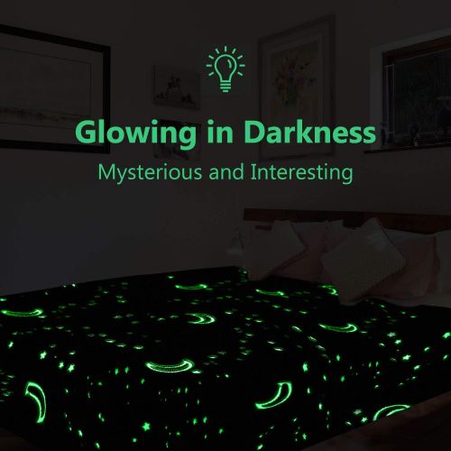  [아마존베스트]UNUN Glow in The Dark Throw Blanket, Moon and Stars Soft Warm Cozy Fuzzy Plush Blanket for Kids Teenage Boys Girls Women Best Friend Birthday Christmas (50 x 60 inches Blue)