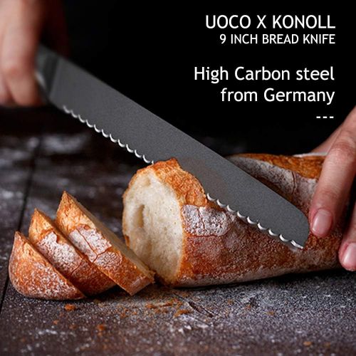  [아마존베스트]UOCO Serrated Bread Knife Ultra-Sharp Stainless Steel Professional Grade Bread Cutter - Ideal for Slicing Bread, Bagels, Cake,9-Inch… (Black)