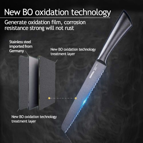  [아마존베스트]UOCO Serrated Bread Knife Ultra-Sharp Stainless Steel Professional Grade Bread Cutter - Ideal for Slicing Bread, Bagels, Cake,9-Inch… (Black)