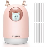 UODBUYO Portable Cool Mist Humidifier - 300ml USB Mini Air Humidifier with 10 Pcs Humidifier Sticks, 7 Color Night Light Room Humidifier for Bedroom Office Desk,Car,Travel (Pink)
