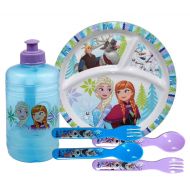 UPD Disney Frozen Kids 6pc Mealtime Set! Includes Divided 3 Sectioned Plate, Water Bottle & Flatware! BPA Free