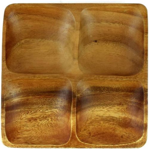  UPIT Acacia Wood 4 Section Divided Square Serving Tray Dessert Platters, 8 inch