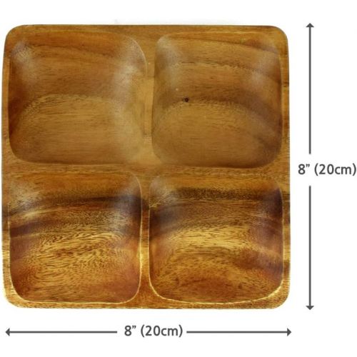  UPIT Acacia Wood 4 Section Divided Square Serving Tray Dessert Platters, 8 inch