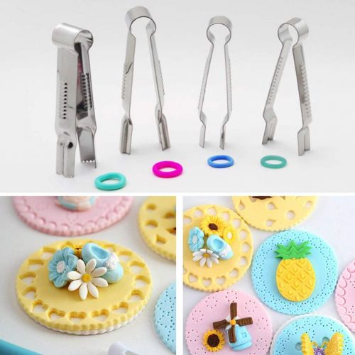  [아마존베스트]UPKOCH Useful 4Pcs Home DIY Stainless Steel Cake Lace Clips Sugarcraft Cake Decorating Fondant Lace Clip Cake Decorating Tools Baking Cookie Biscuit Cake Clamp Crimper Cutter (Mixed Patte