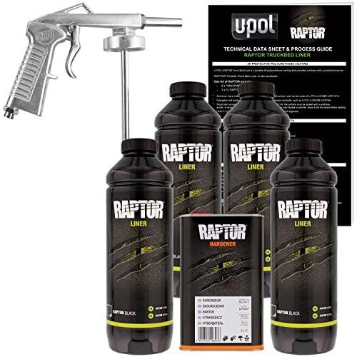  U-Pol Raptor Black Urethane Spray-On Truck Bed Liner Kit w/Free Spray Gun, 4 Liters