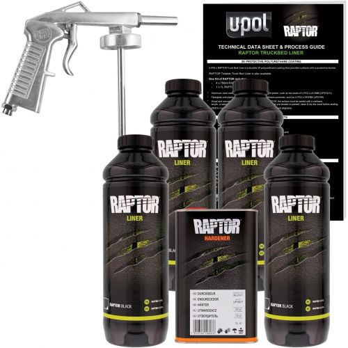  U-Pol Raptor Black Urethane Spray-On Truck Bed Liner Kit w/Free Spray Gun, 4 Liters