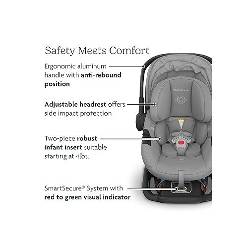  UPPAbaby Aria Lightweight Infant Car Seat/Just Under 6 lbs for Easy Portability/Base with Load Leg + Infant Insert Included/Direct Stroller Attachment/Jake (Charcoal/Black Leather)