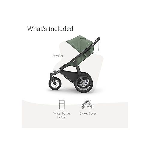  UPPAbaby Ridge Jogging Stroller/Durable Performance Jogger with Never-Flat Tires/Built for Walking, Running, Hiking/Water Bottle Holder & Basket Cover Included/Gwen (Green Melange/Carbon Frame)