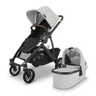 UPPAbaby Vista V2 Stroller / Convertible Single-To-Double System / Bassinet, Toddler Seat, Bug Shield, Rain Shield, and Storage Bag Included/Anthony (White+Grey Chenille/Carbon Frame/Chestnut Leather)