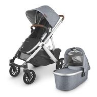 UPPAbaby Vista V2 Stroller/Convertible Single-to-Double System/Bassinet, Toddler Seat, Bug Shield, Rain Shield, and Storage Bag Included/Gregory (Blue Melange/Silver Frame/Saddle Leather)