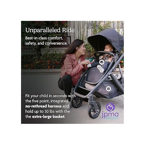  UPPAbaby Vista V2 Stroller/Convertible Single-to-Double System/Bassinet, Toddler Seat, Bug Shield, Rain Shield, and Storage Bag Included/Lucy (Rosewood Melange/Carbon Frame/Saddle Leather)