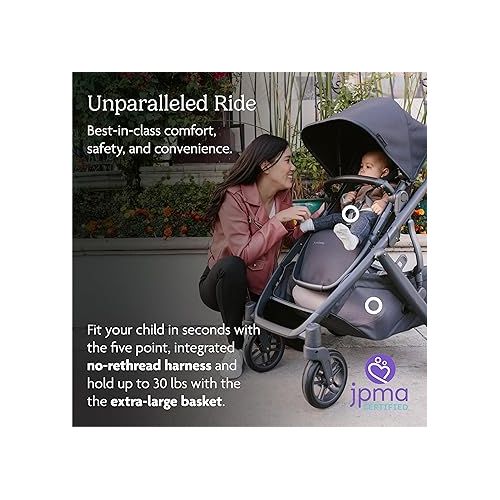 UPPAbaby Vista V2 Stroller / Convertible Single-To-Double System / Bassinet, Toddler Seat, Bug Shield, Rain Shield, and Storage Bag Included / Noa (Navy/Carbon Frame/Saddle Leather)