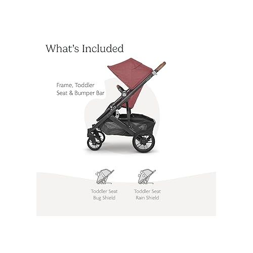  UPPAbaby Cruz V2 Stroller/Full-Featured Stroller with Travel System Capabilities/Toddler Seat, Bumper Bar, Bug Shield, Rain Shield Included/Lucy (Rosewood Melange/Carbon Frame/Saddle Leather)