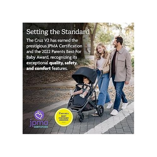  UPPAbaby Cruz V2 Stroller/Full-Featured Stroller with Travel System Capabilities/Toddler Seat, Bumper Bar, Bug Shield, Rain Shield Included/Lucy (Rosewood Melange/Carbon Frame/Saddle Leather)