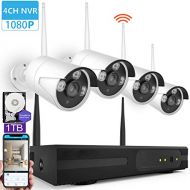 UPREE Wireless Surveillance System,4CH 1080P DVR Wireless Video Security System with Pre-Installed 1 TB,4pcs 1080P Wireless Wireless IP Cameras,P2P,65ft Night Vision,Easy Remote Vi