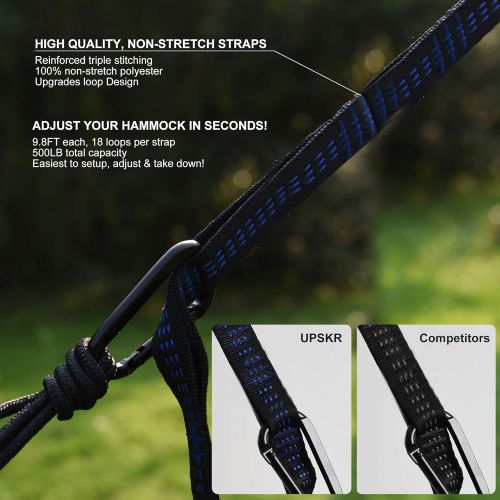  UPSKR Camping Hammock Double & Single Waterproof Lightweight Parachute Heavy-Duty Carabiners with Tree Straps - USA Based Hammocks Brand Gear, Indoor Outdoor Backpacking Survival &