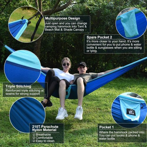  UPSKR Camping Hammock Double & Single Waterproof Lightweight Parachute Heavy-Duty Carabiners with Tree Straps - USA Based Hammocks Brand Gear, Indoor Outdoor Backpacking Survival &