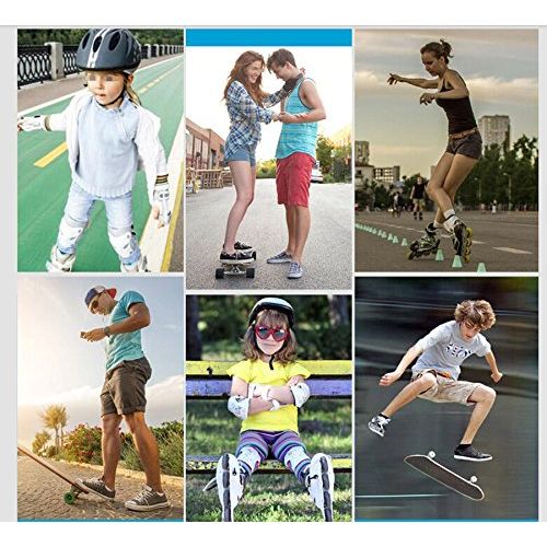  UPSTORE 6 in 1 Thicken Skateboarding Cycling Inline Skating Roller Blading Protective Gear Wrist Guard Knee Pads and Elbow Pads Support Protection Safety Pads Set for Men and Women (Blue)