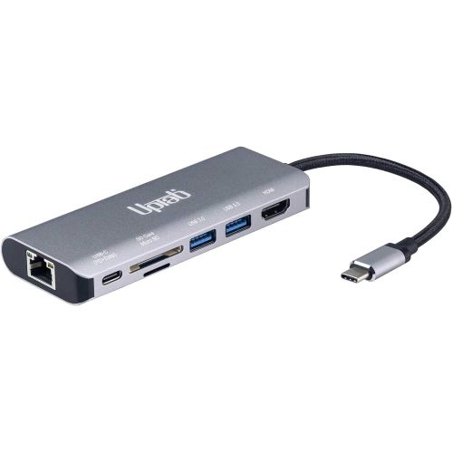  UPTab USB-C Multi-Port to HDMI 4K, 2-Port USB3.0, Card Reader, Type-C Power Delivery and Gigabit Ethernet Adapter (Graphite)