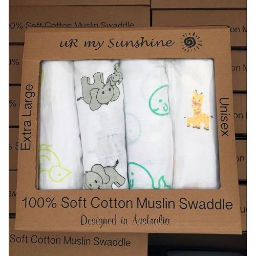  UR My Sunshine Muslin Swaddle Blankets, Soft Light Cotton, Boy or Girl 4 Pack, 47 x 47 Inch (Large)