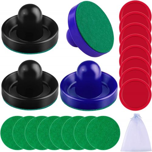  URATOT Air Hockey Pushers and Air Hockey Pucks Air Hockey Paddles, Goal Handles Paddles Replacement Accessories for Game Tables(4 Pushers, 8 Red Pucks and 8 Green Pads)