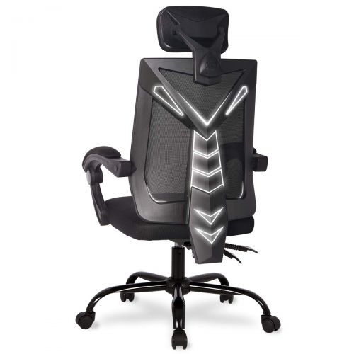  UREST Gaming Office Chair Game Racing Ergonomic Backrest and Seat Height Adjustment Computer Chair Recliner Swivel Rocker and Lumbar Tilt E-Sports Chair in Black