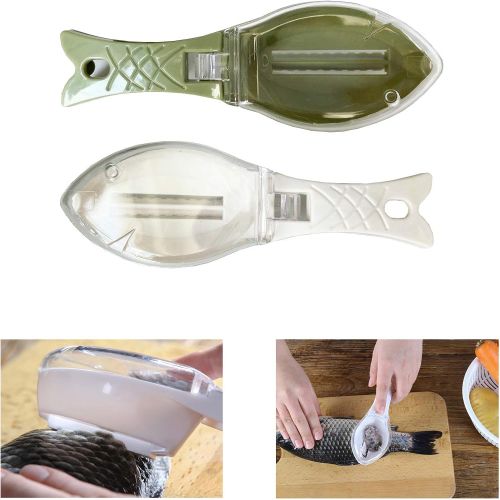  [아마존베스트]U/S Fish Scaler Brush With Lid-2Pieces Easily Remove Fish Scales-Unique Handle Design，Fast Remove Fish Skin Graters Cleaning Peeler Scaler Scraper