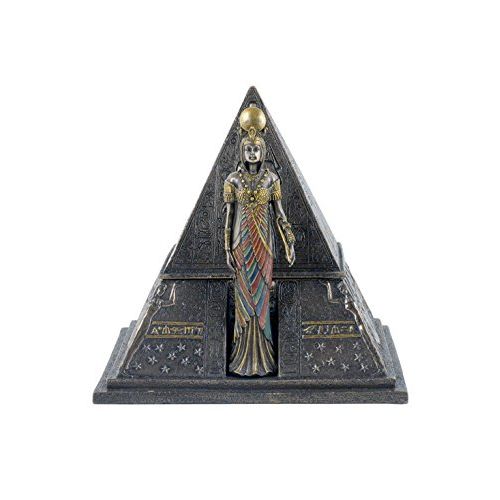  Unknown 6.75 Bronze Color Egyptian Queen and Pyramid Trinket Box Decor