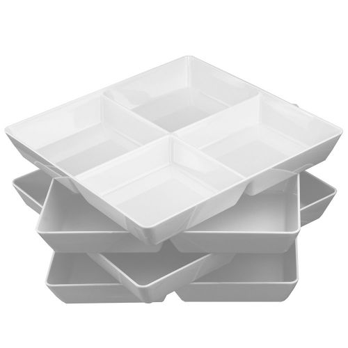  US Acrylic Avant 4-Compartment Plastic Appetizer Serving Tray | set of 4 White