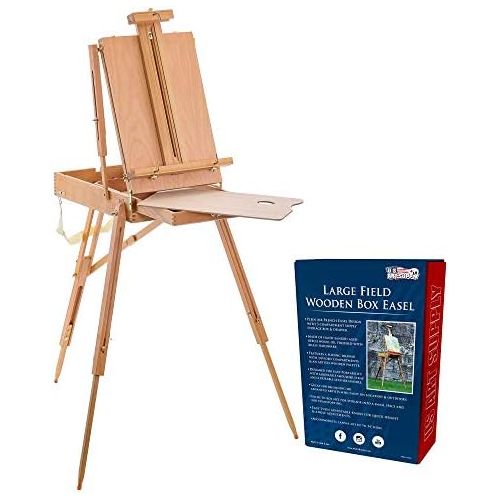  US Art Supply U.S. Art Supply Coronado Large Wooden French Style Field and Studio Sketchbox Easel with Artist Drawer, Palette, Premium Beechwood - Adjustable Wood Tripod Easel Stand for Painting