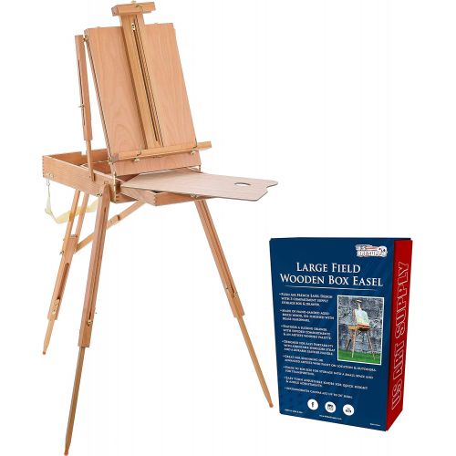  US Art Supply U.S. Art Supply Coronado Large Wooden French Style Field and Studio Sketchbox Easel with Artist Drawer, Palette, Premium Beechwood - Adjustable Wood Tripod Easel Stand for Painting