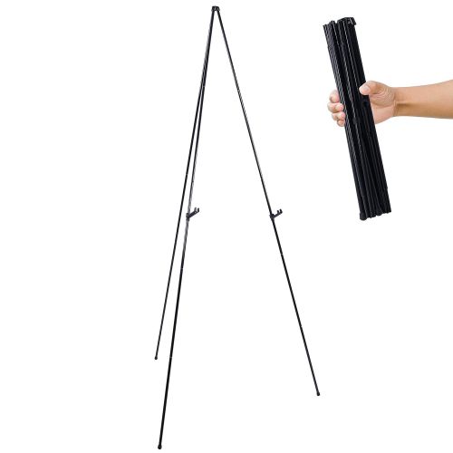  US Art Supply U.S. Art Supply 63 High Steel Easy Folding Display Easel - Quick Set-Up, Instantly Collapses, Adjustable Height Display Holders - Portable Tripod Stand, Presentations, Signs, Poste