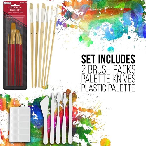  US Art Supply 33 Piece Custom Artist Acrylic Painting Set with Table Easel, Paint, Canvas and Accessories